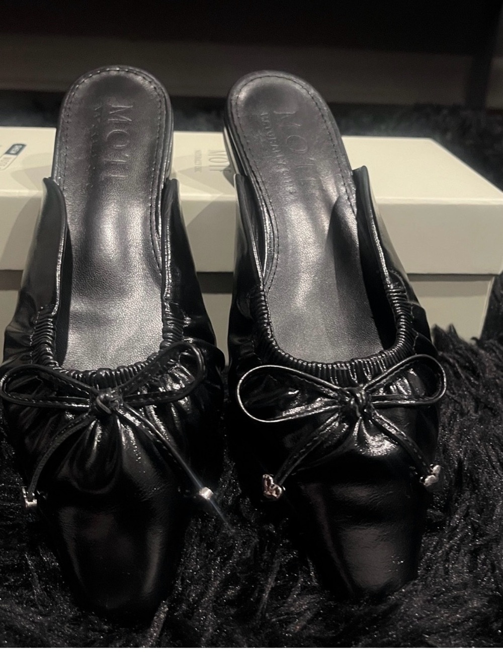 MOTF Black Patent Slip-On Ballet Mules with Bow SIZE 7 M